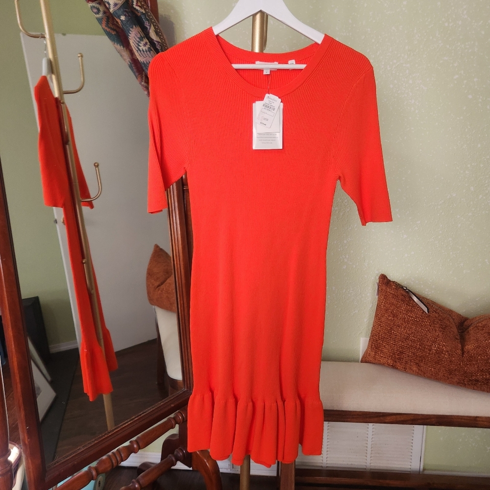 ALC | Bright Orange Ribbed Knit Dress Size: Large